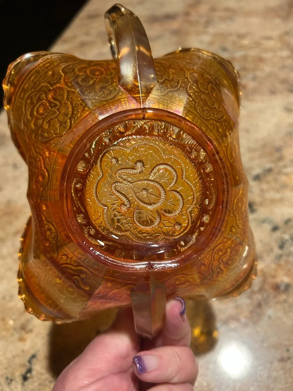 Fenton Persian Medallion Marigold  Carnival Glass Antique Bowl 5”x2.5”